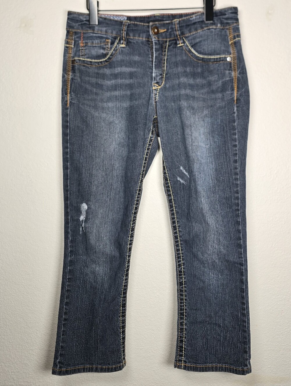 Supplies by Unionbay Distressed Crop Capri Jeans Thick Stitch Size 8